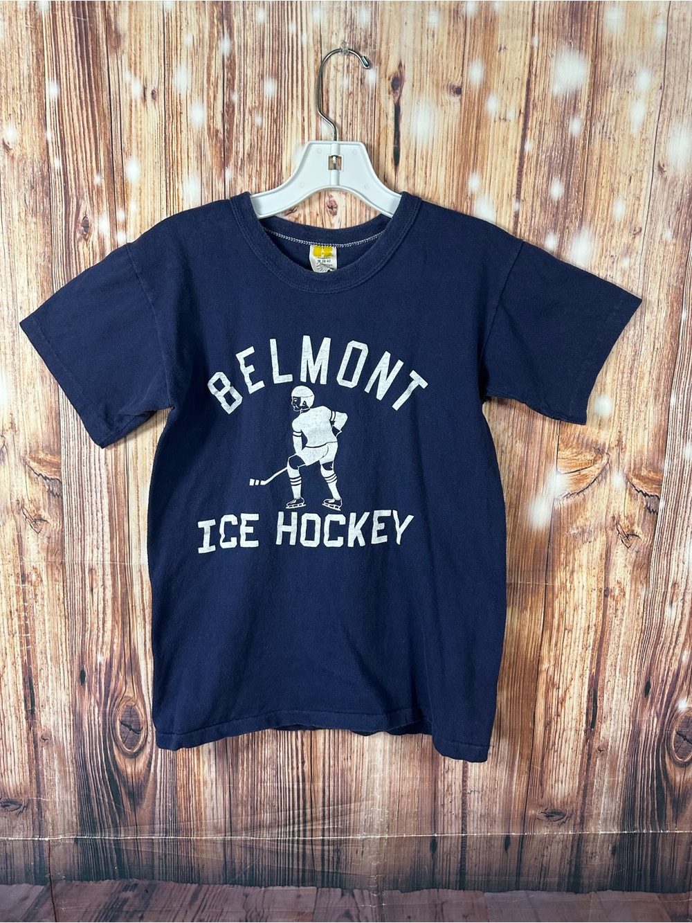 VTG  Russell Athletic Navy Belmont Ice Hockey Single Stitch T-Shirt  Sz Medium